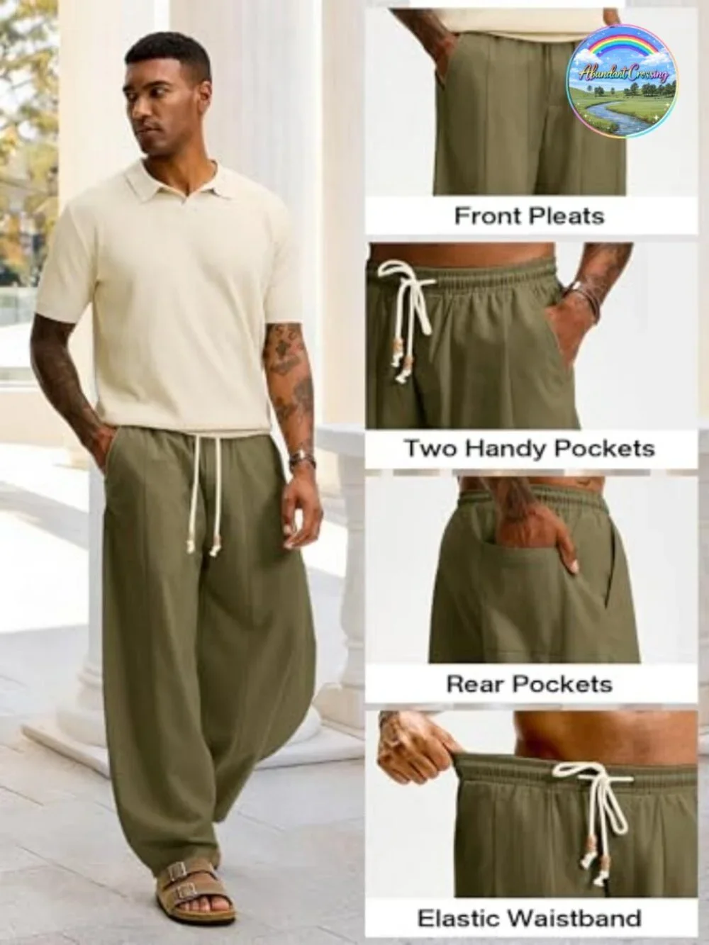 Baggy Linen Cotton Drawstring Pants Summer Beach Vacation Wide Leg